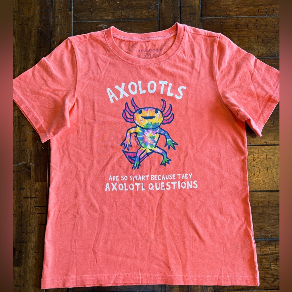 Life is Good Youth Tee - XXL - 100% Cotton - Axolotl, Fun, Summer, Bright NWOT